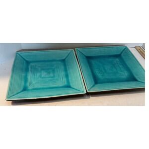 Home Zazen Turquoise Reactive Glaze Square Dinner Plates Set 2 Stoneware 10.5in